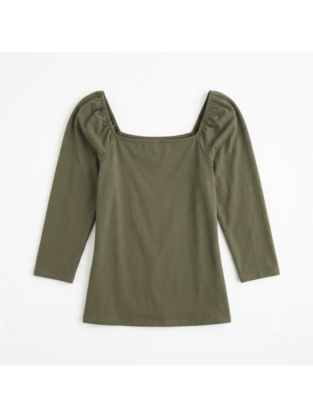 LOFT Olive Square-Neck Puff Sleeve Long Sleeve Top